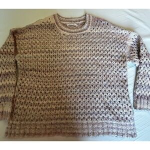 Anthropologie Oversized Mesh Stitch Sweater Size Medium Boxy Chuncky Grey Motif